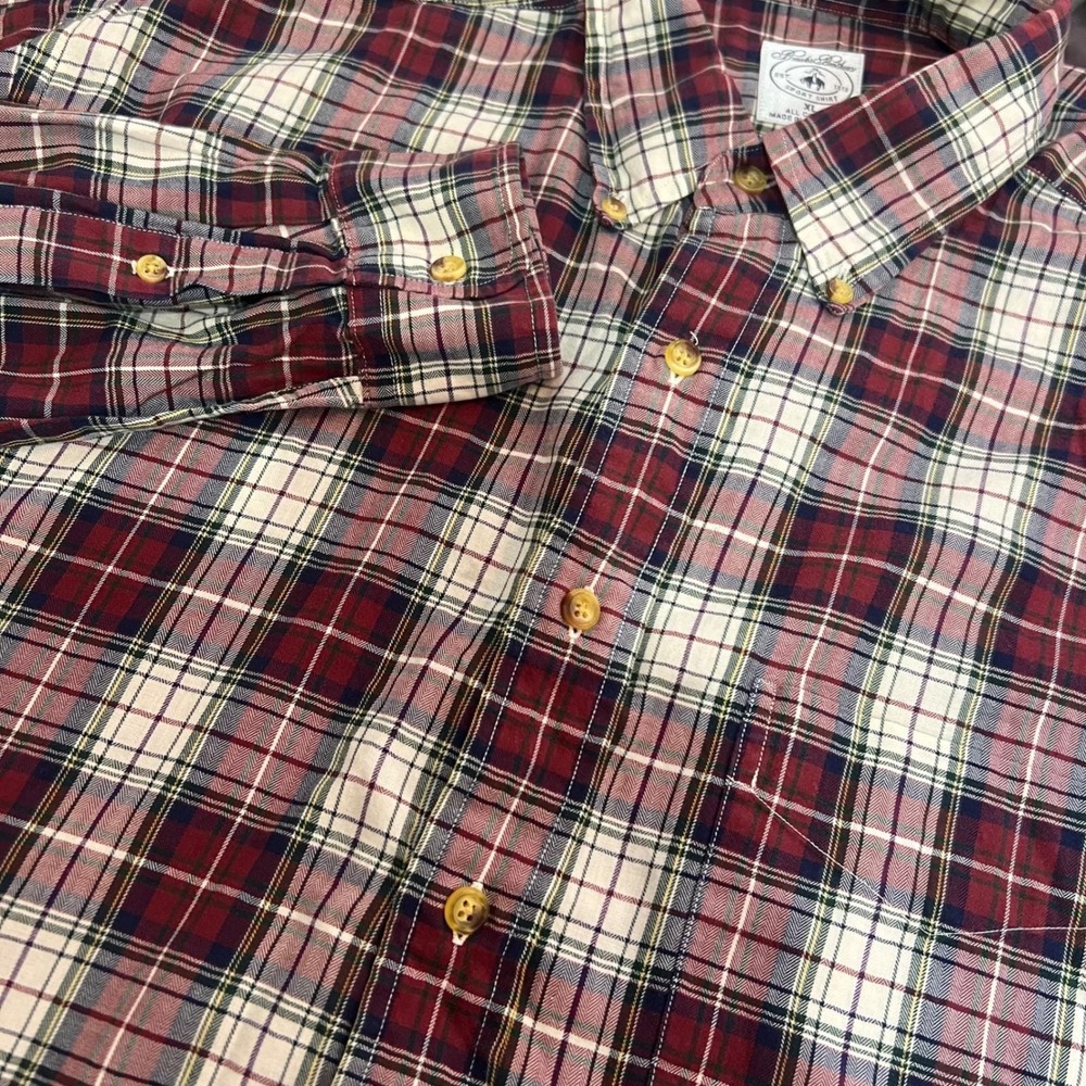 Vintage 80s 90s Brooks Brothers Plaid Flannel Sport Shirt Made Hong Kong OCBD - Picture 2 of 11